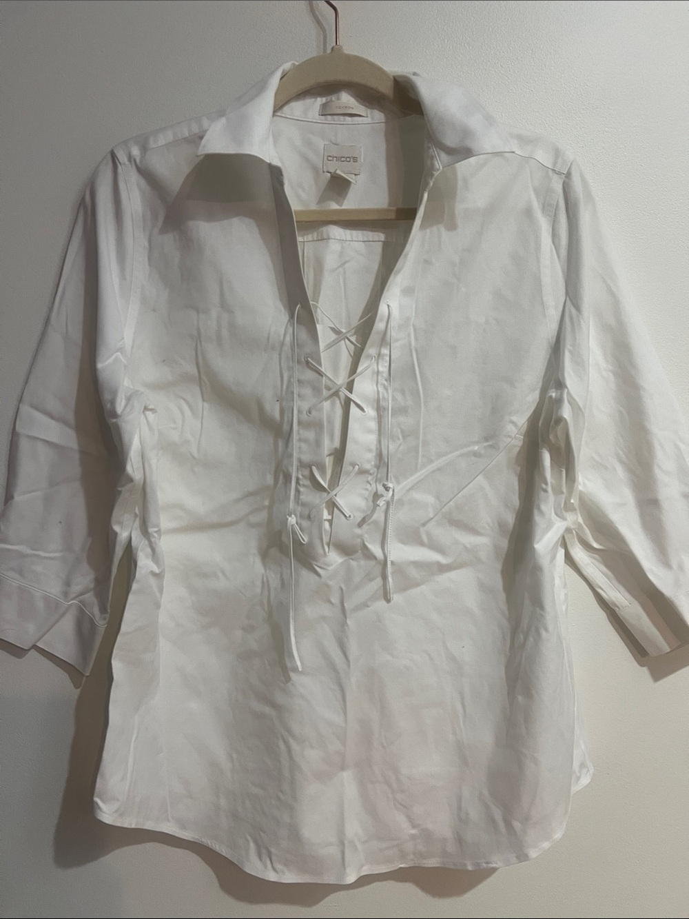 Chico's White Lace-Up Tunic Blouse